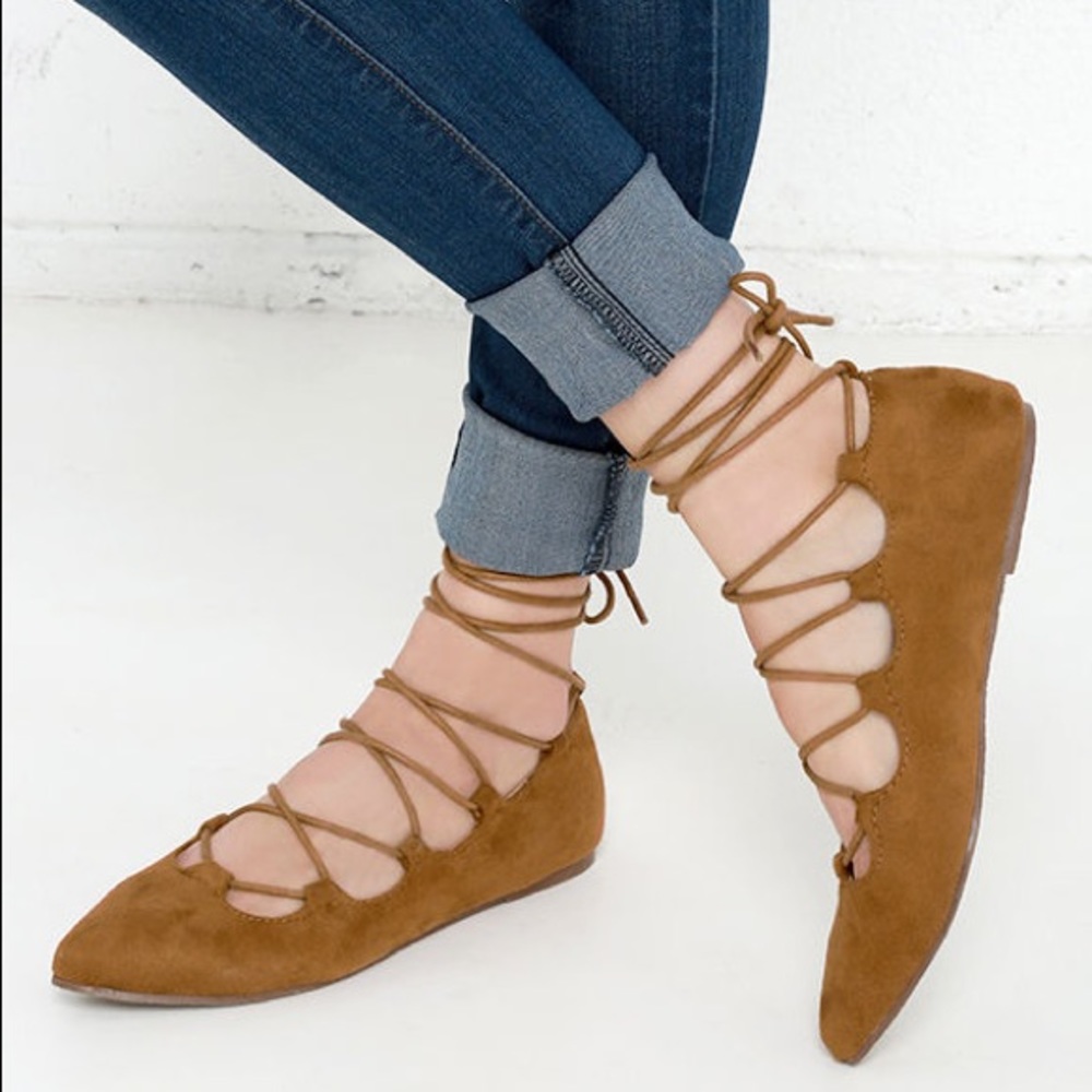 Cherish pointed tie up flats